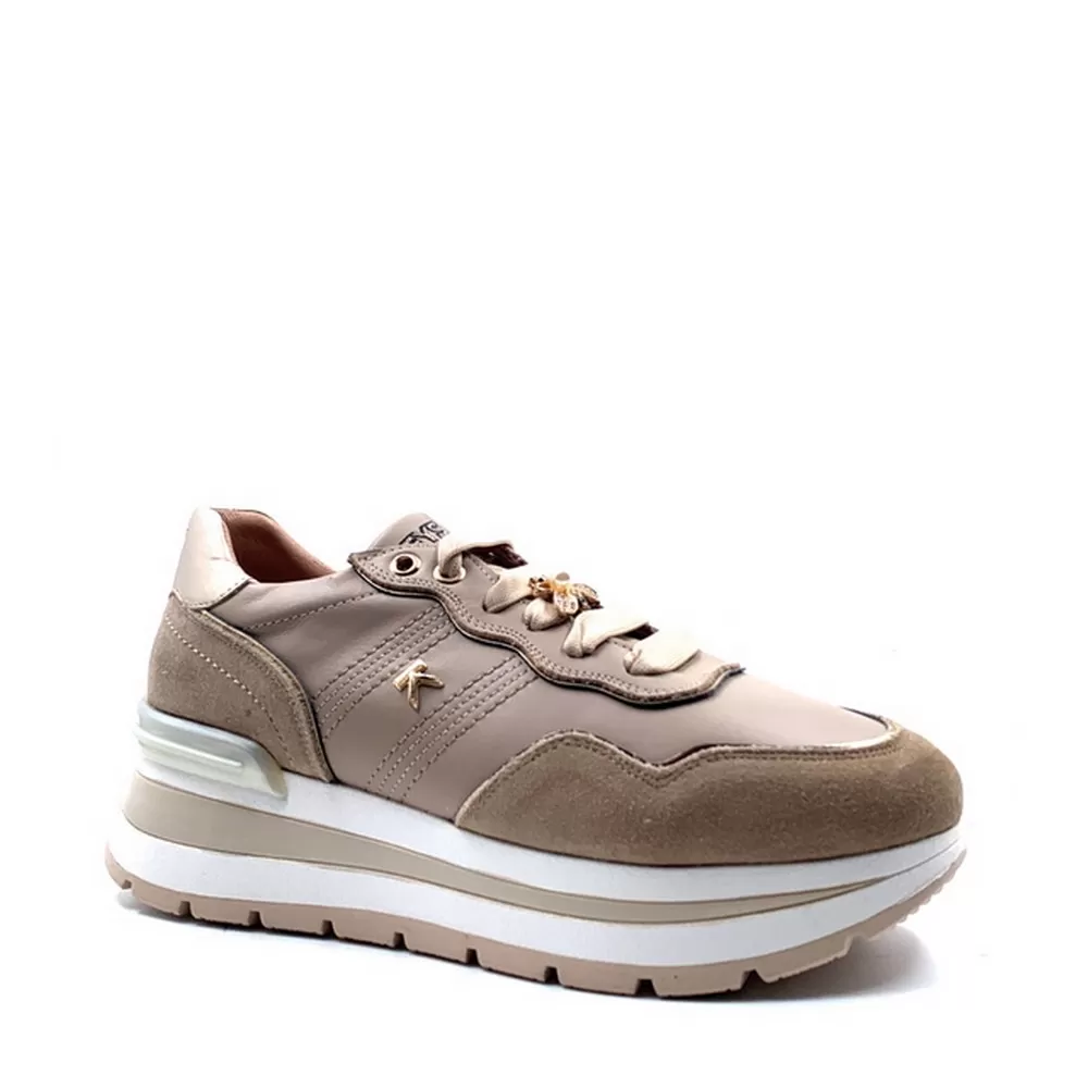 Γυναικεία Sneakers Δερμάτινα  Κ-11232 10014 Μπεζ Χρυσό Platino